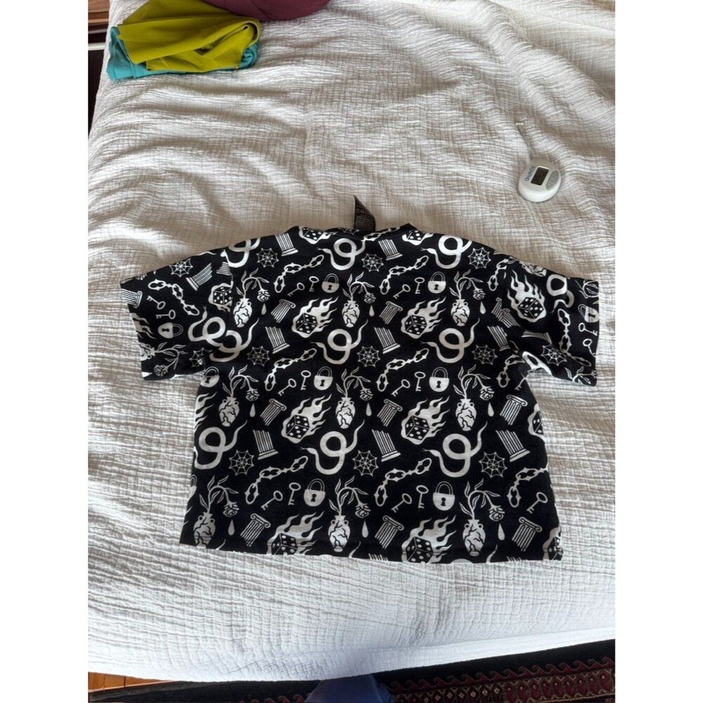 Nooworks Gothic Novelty Print Top Keys Chains Dice Cotton Sz XS